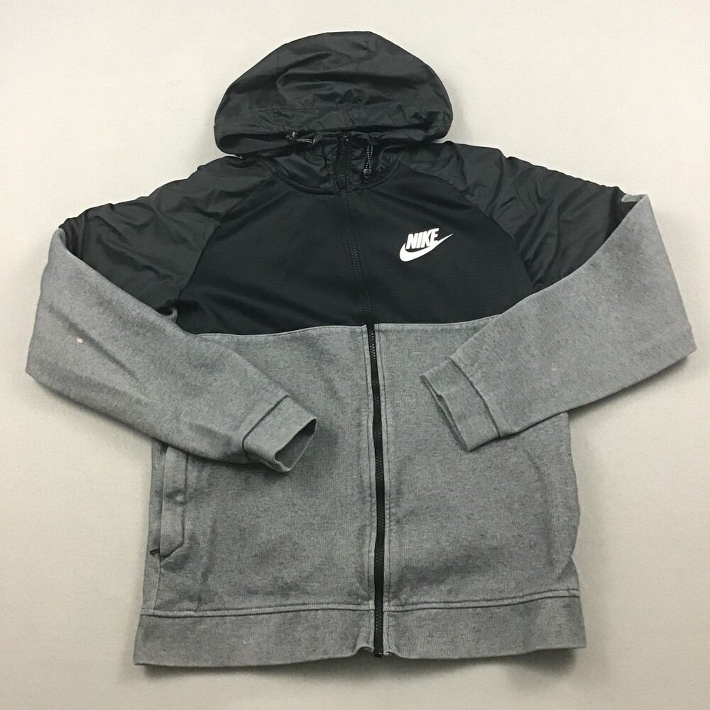 Nike Jacket Men Small Gray Black Solid AV15 Hybrid Full Zip Hood Pockets S *